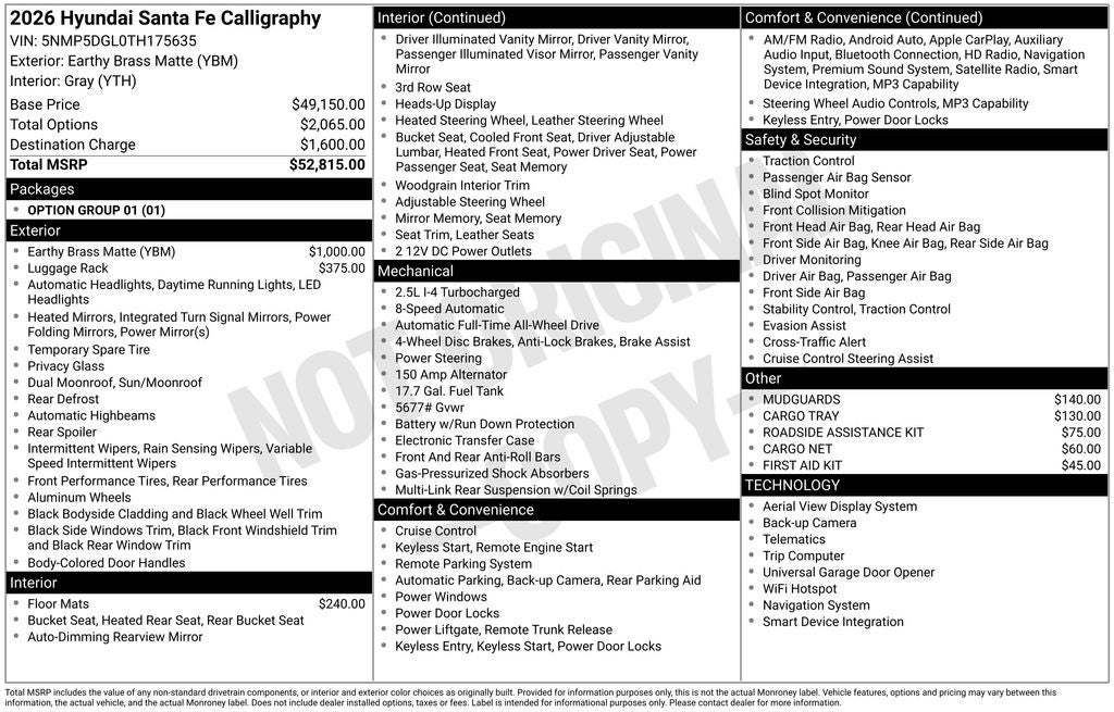 2026 Hyundai SANTA FE Calligraphy AWD