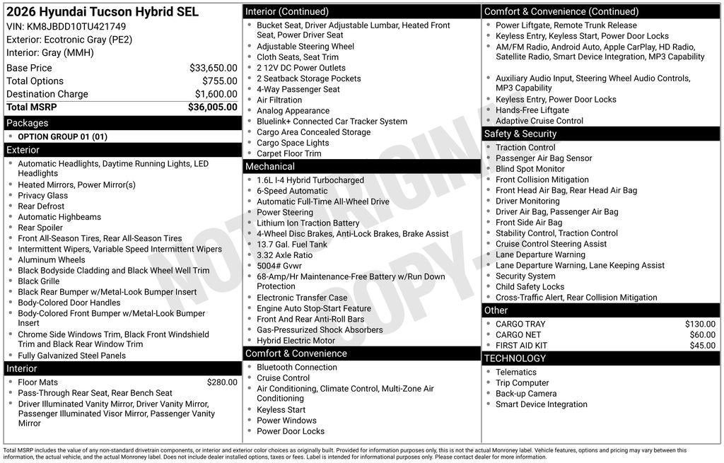 2026 Hyundai TUCSON HYBRID SEL AWD
