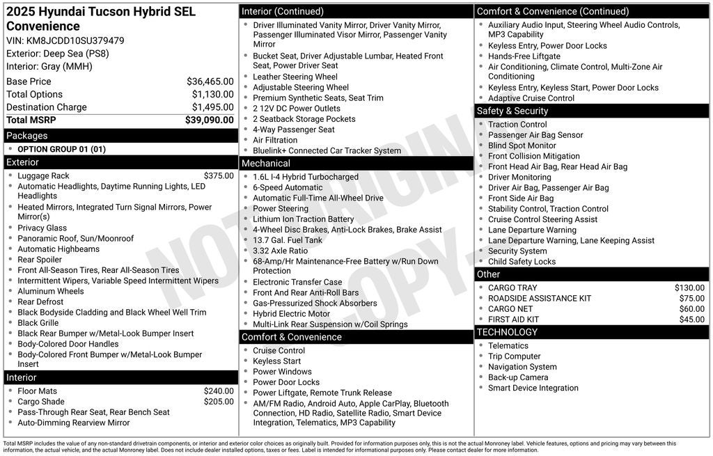 2025 Hyundai TUCSON HYBRID SEL Convenience