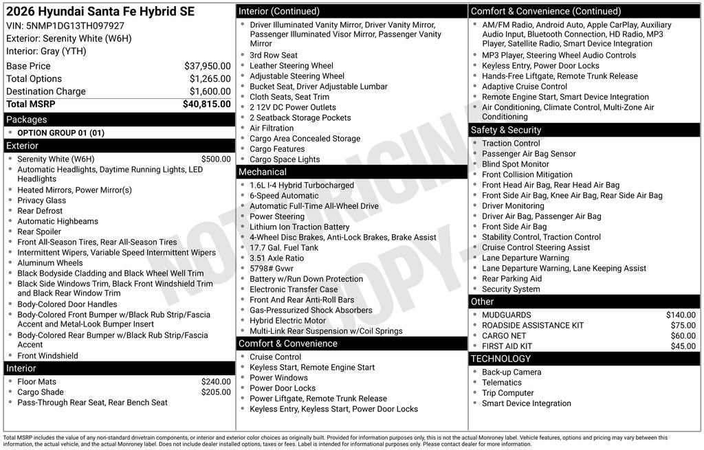 2026 Hyundai SANTA FE HYBRID SE