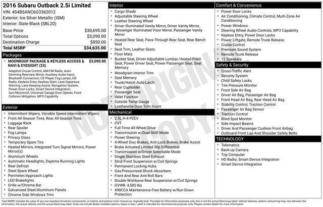 2016 Subaru Outback 2.5i Limited